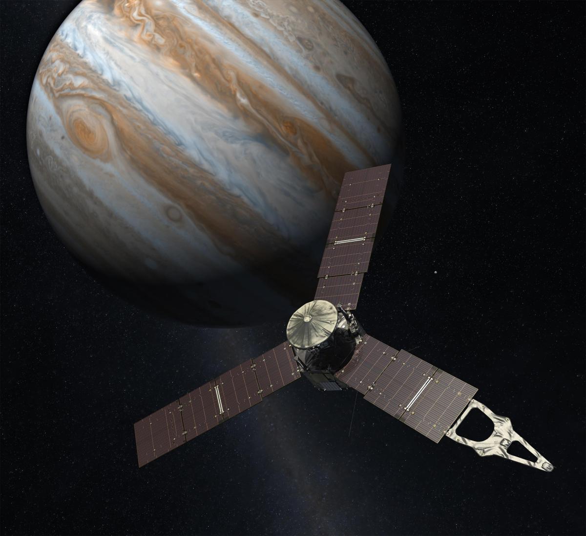 Juno на фоне Юпитера, художественная иллюстрация